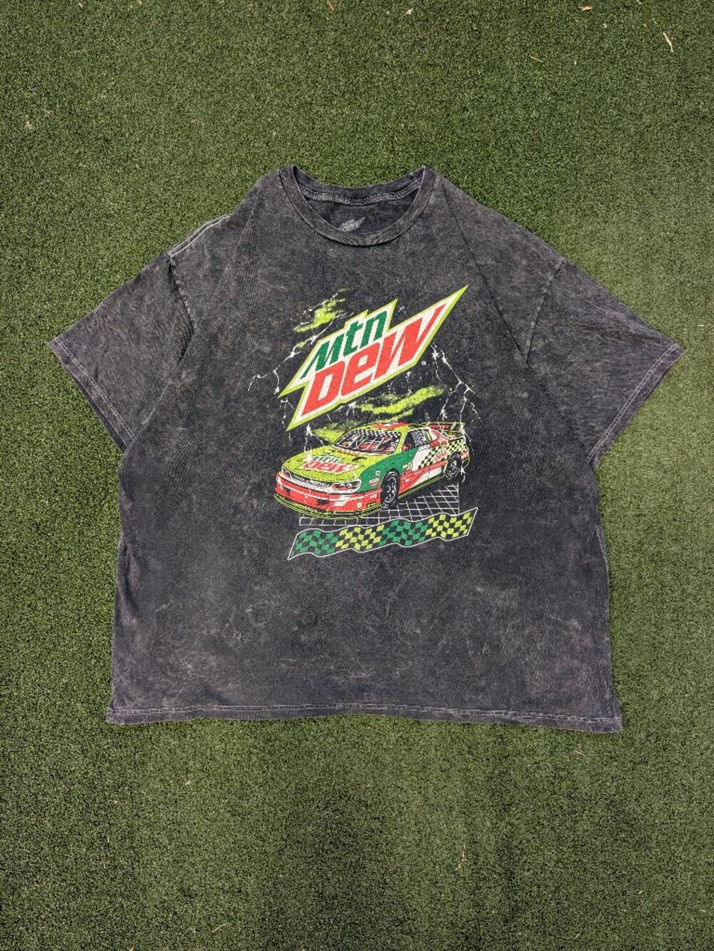 Mountain Dew NASCAR Racing Graphic Tee Acid Wash Black Mens Large Boxy